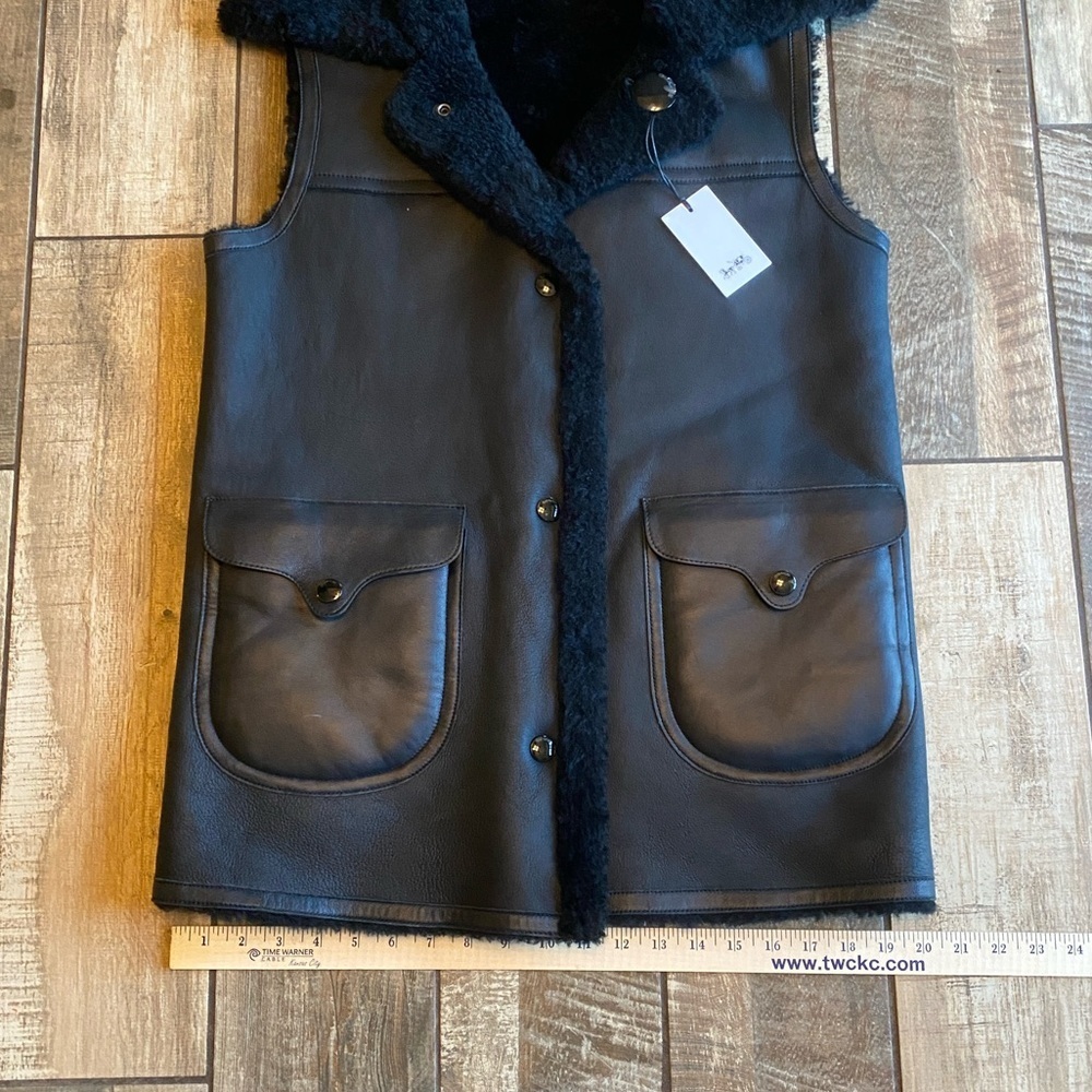 Coach Black Lamb Leather Shearling Reversible Vest 🆕 - Picture 11 of 14